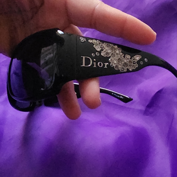 Christian Dior Y2K Sunglasses Black Logo Diamond Crystals Rectangle - Picture 2 of 14